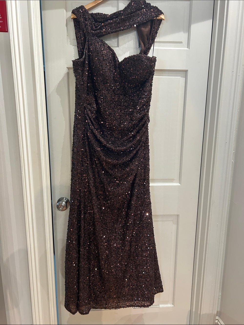 Fashion Nova Brown Sequined One-Shoulder Evening Dress